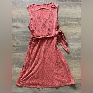 Toad&Co women’s size large burnt orange sleeveless tie wrap dress organic cotton